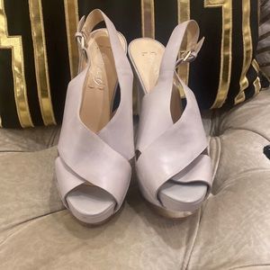 Grey brand new sexy super high cross cross leather heels with leather soles.